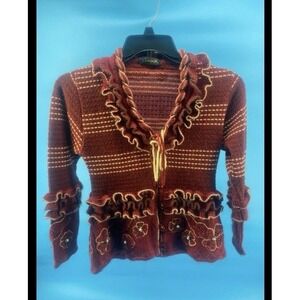 Ganpati Women's Cardigan Sweater Burgandy Long Sleeve with Embelished Design